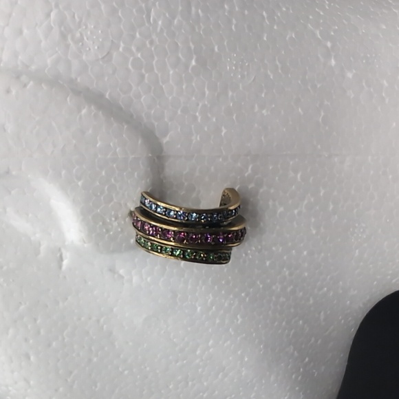 Heidi Daus| Gold Toned Multicolored Crystal Half Hoop Stud Earrings - Picture 3 of 10